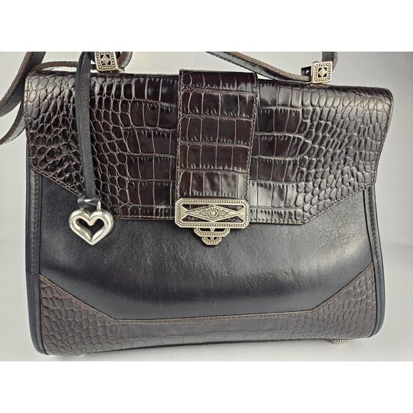 Brighton Black & Brown Croco Embossed‎ Leather Shoulder Bag Purse - Picture 2 of 8
